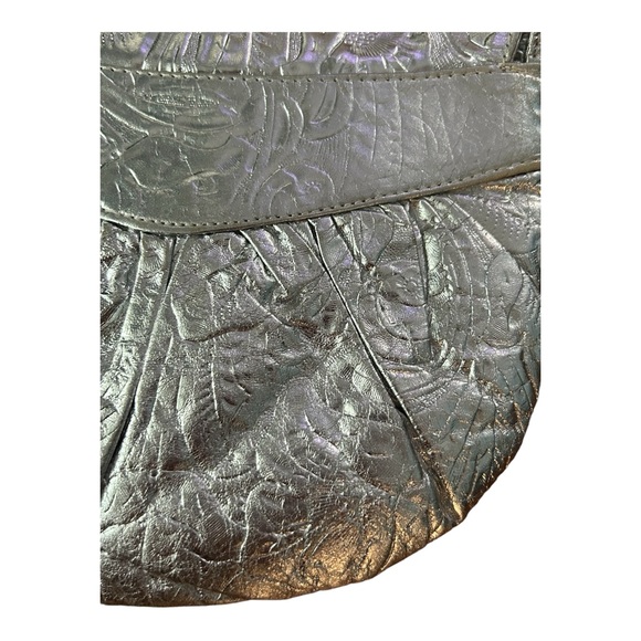 VTG 80s Silver Metallic Textured Purse Pocketbook Sequin Floral Applique NYE … - Picture 12 of 14